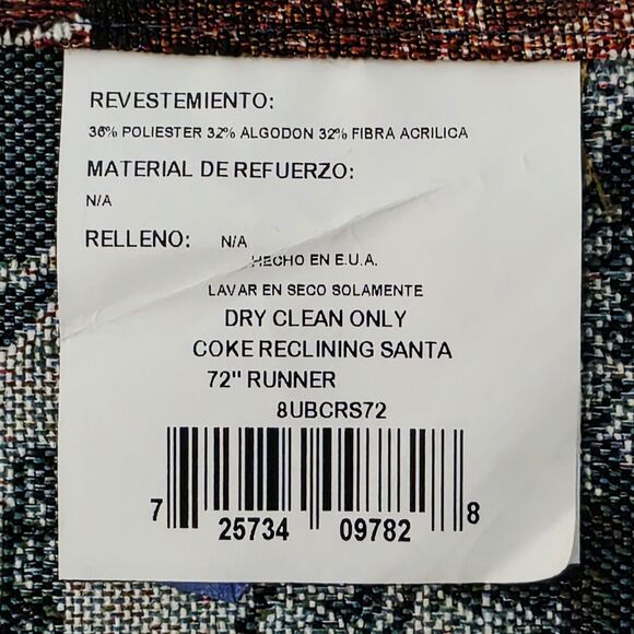 Vintage 1997 Christmas Coca Cola Table Runner Reclining Santa 72” Holiday Decor - Picture 8 of 8